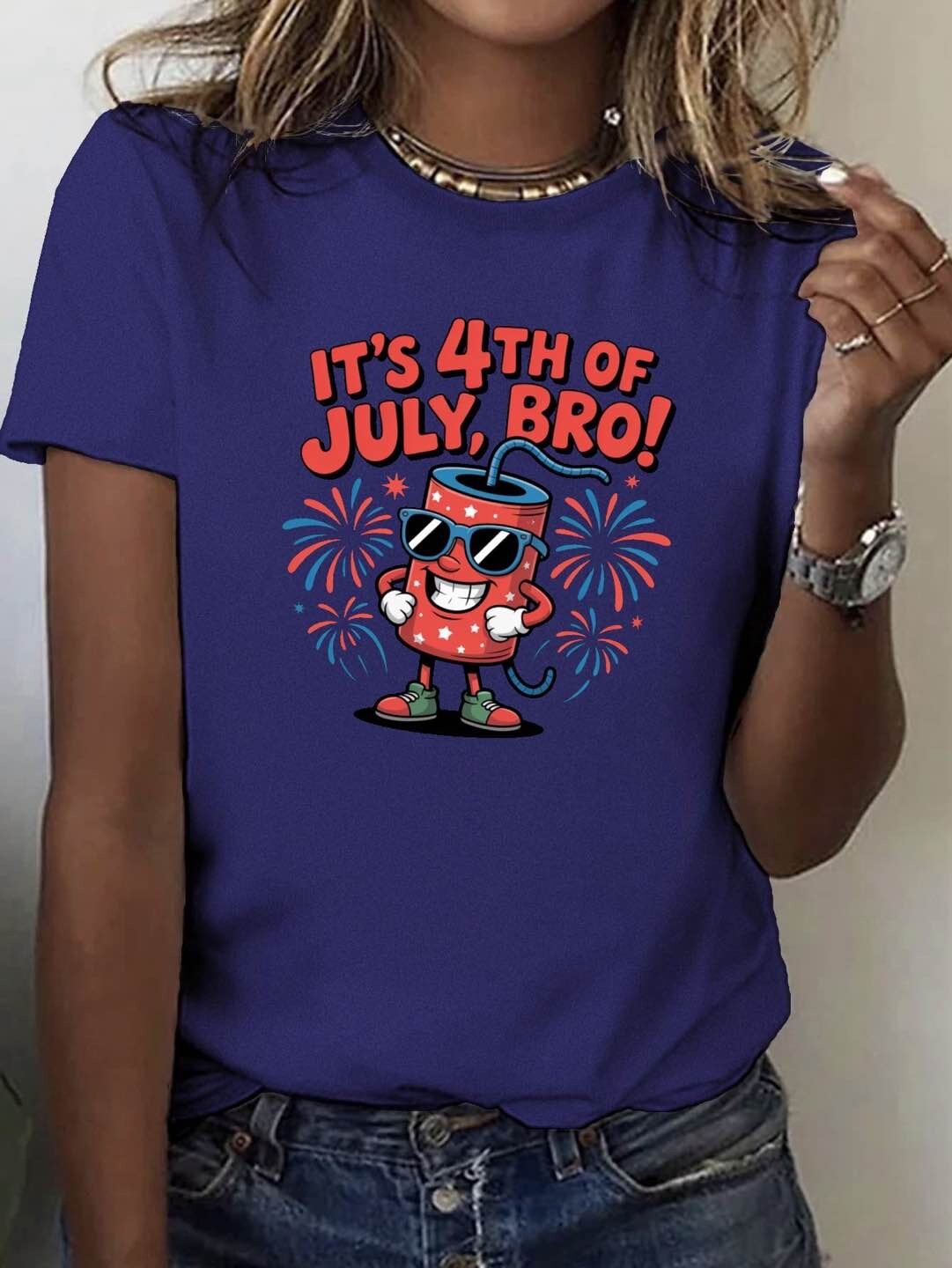 4th of July Fun Patriotic Design Size S-XL – 100% Cotton