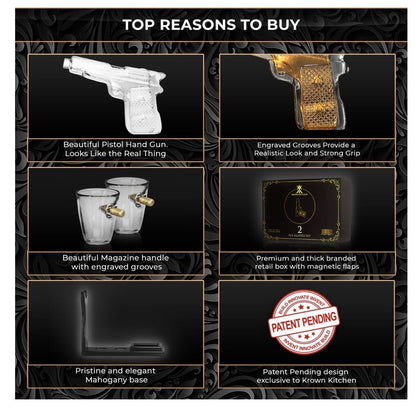 Gifts for Men Dad Whiskey Decanter Set 9 Oz with Two 2 Oz Glasses, Pistol Gun Bi