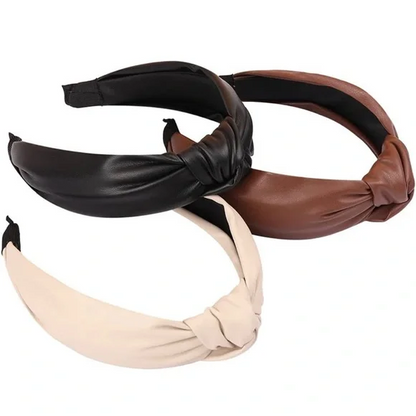 3 Pack PU Leather Knotted Headbands Neutral Colors