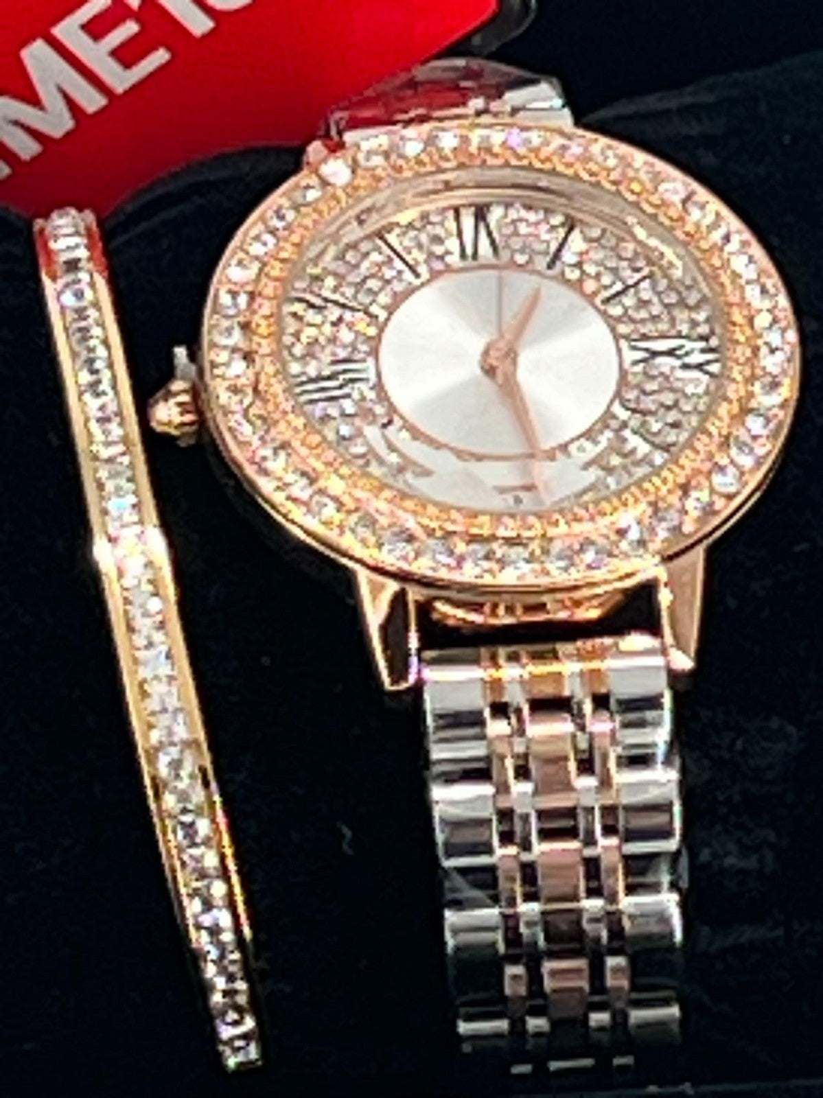 Women's Watch Set Premium Crystal Accented Bangle Watch and Bracelet Watch
