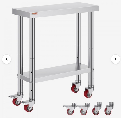 Stainless Steel Work Table with Casters | Work Station