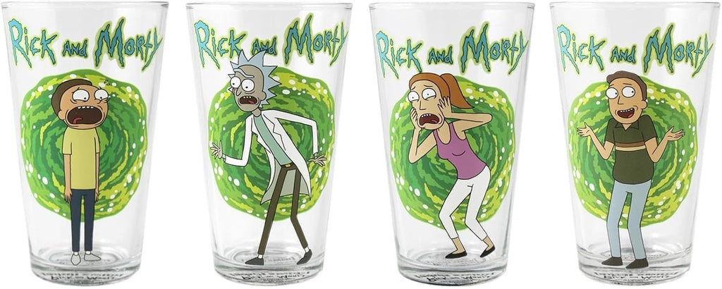 RICK & MORTY 16oz PINT DRINKING GLASSES GIFT SET OF 4 ADULT SWIM BNIB