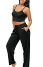 Women's Knit Pajamas Set with Pockets, Cami Top and Pajama Pants BLACK 2XL