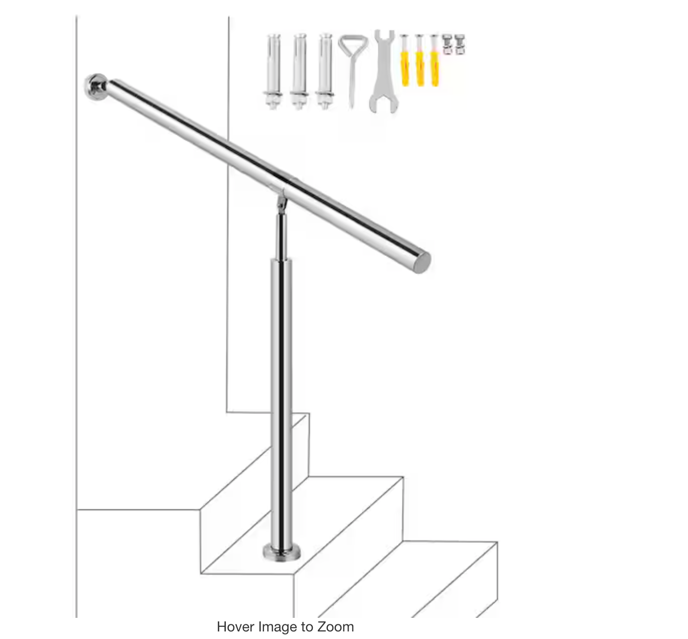 Step Handrail 35.4 in. H x 3.3 in. W Silver 304 Stainless Steel Stair Railing K