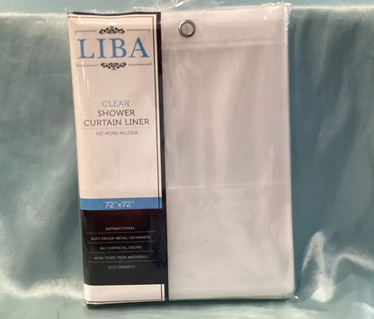 LIBA 72”X 72” Clear Shower Curtain Liner Peva Antibacterial, Rust Proof Grommets