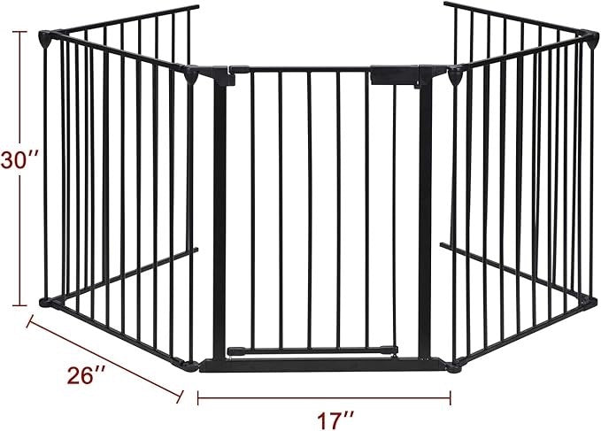 121" Extra Wide Baby Gate with Door, 5-Panel Metal Fence, 30" High