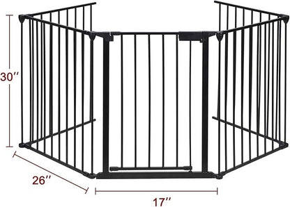 121" Extra Wide Baby Gate with Door, 5-Panel Metal Fence, 30" High