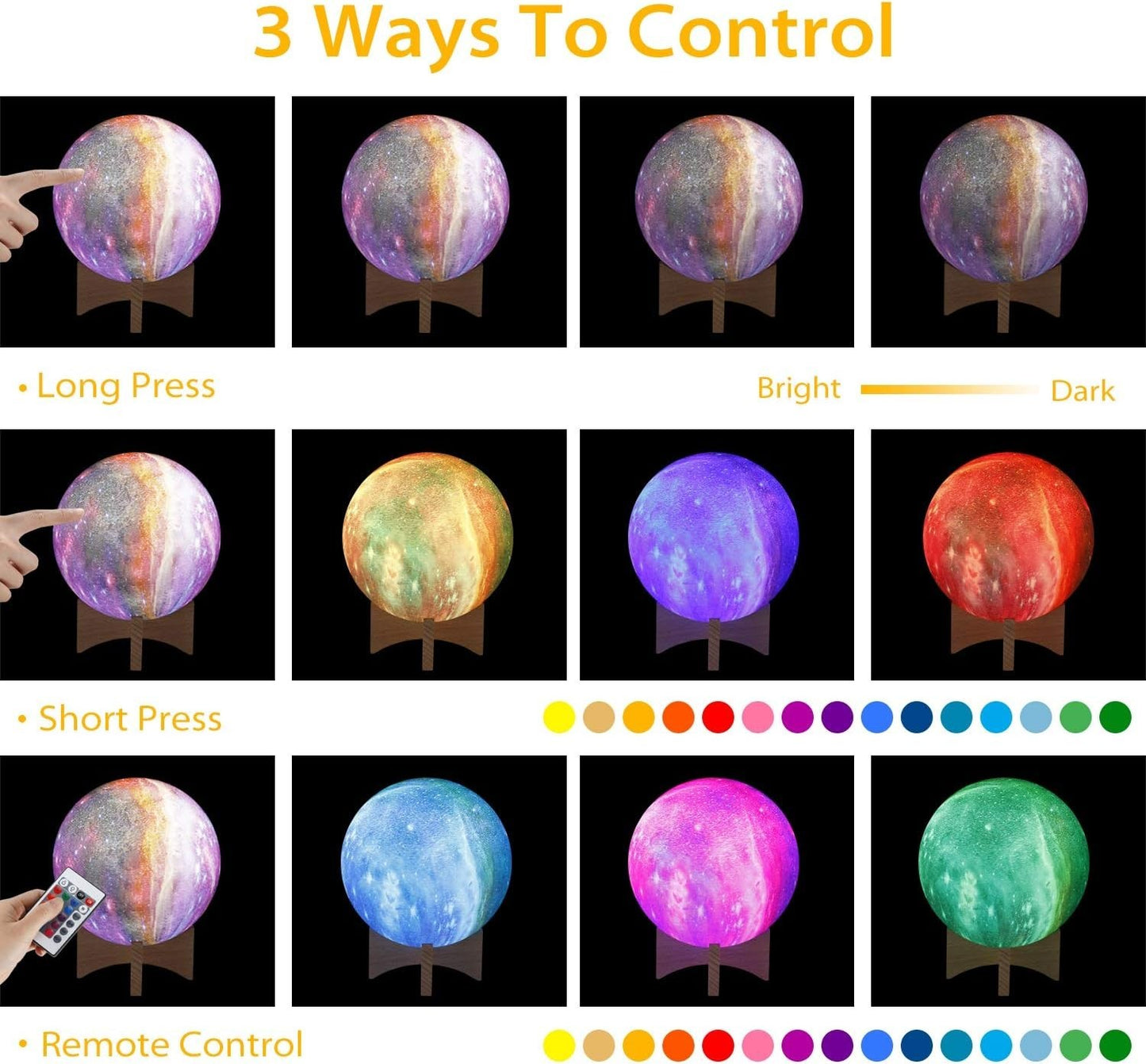 LED  5.9” 16-Color Galaxy Moon Lamp with Stand & Remote