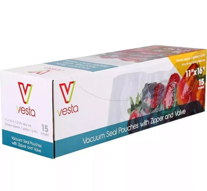 15bags 11*16’’ Vesta Precision Vacuum Bags for Food with Zipper and Valve