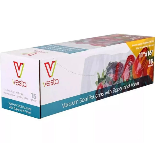 15bags 11*16’’ Vesta Precision Vacuum Bags for Food with Zipper and Valve