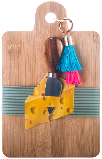 Bamboo Cutting Board Gift Set with Cheese Baking Knife and Tassel Keyring, Half