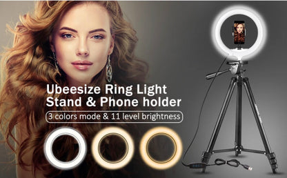 UBeesize 10.2" Selfie Ring Light with 50" Tripod Stand & Flexible Phone Holder f