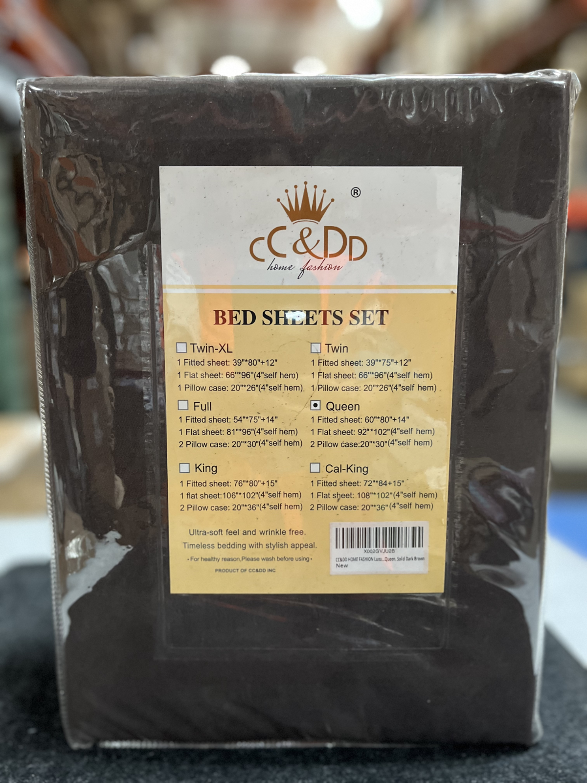 Queen Size Bedding Sheets & Pillowcase 4-Piece Set, Brown