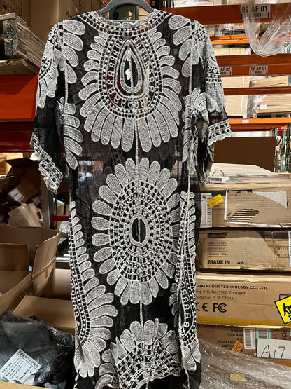Women’s Swim Cover Up – Black with Sunflower Pattern