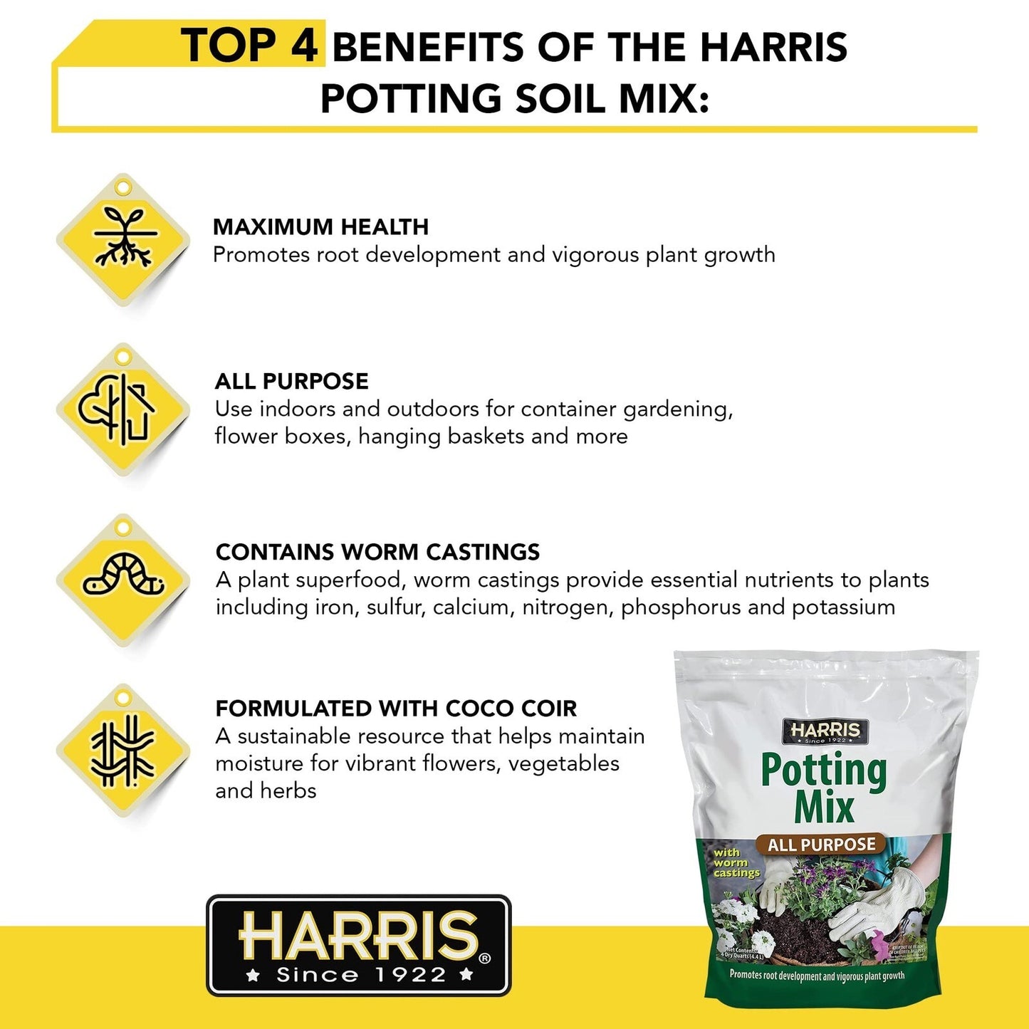 Harris All Purpose Premium Potting Soil Mix with Worm Castings and Other