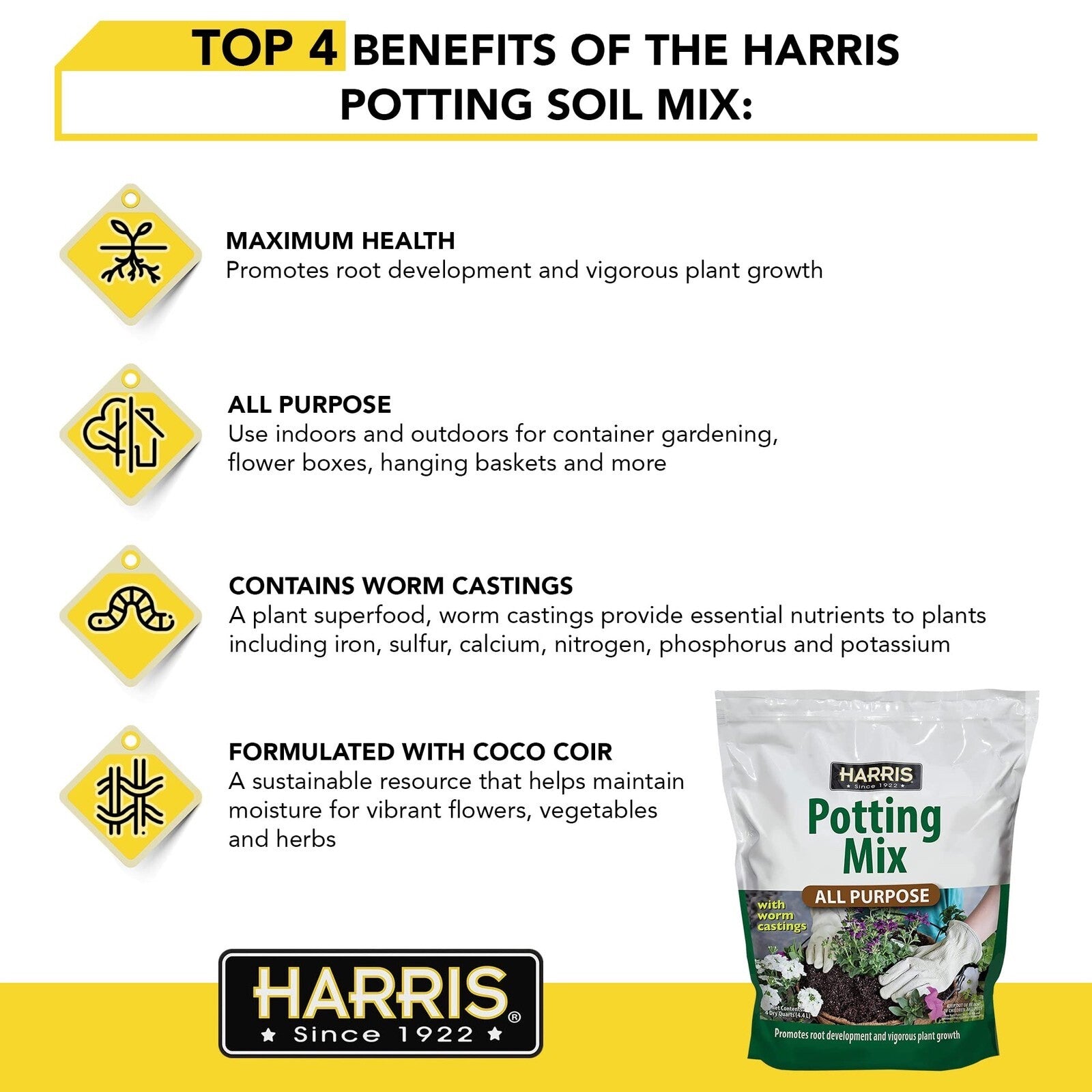 Harris All Purpose Premium Potting Soil Mix with Worm Castings and Other