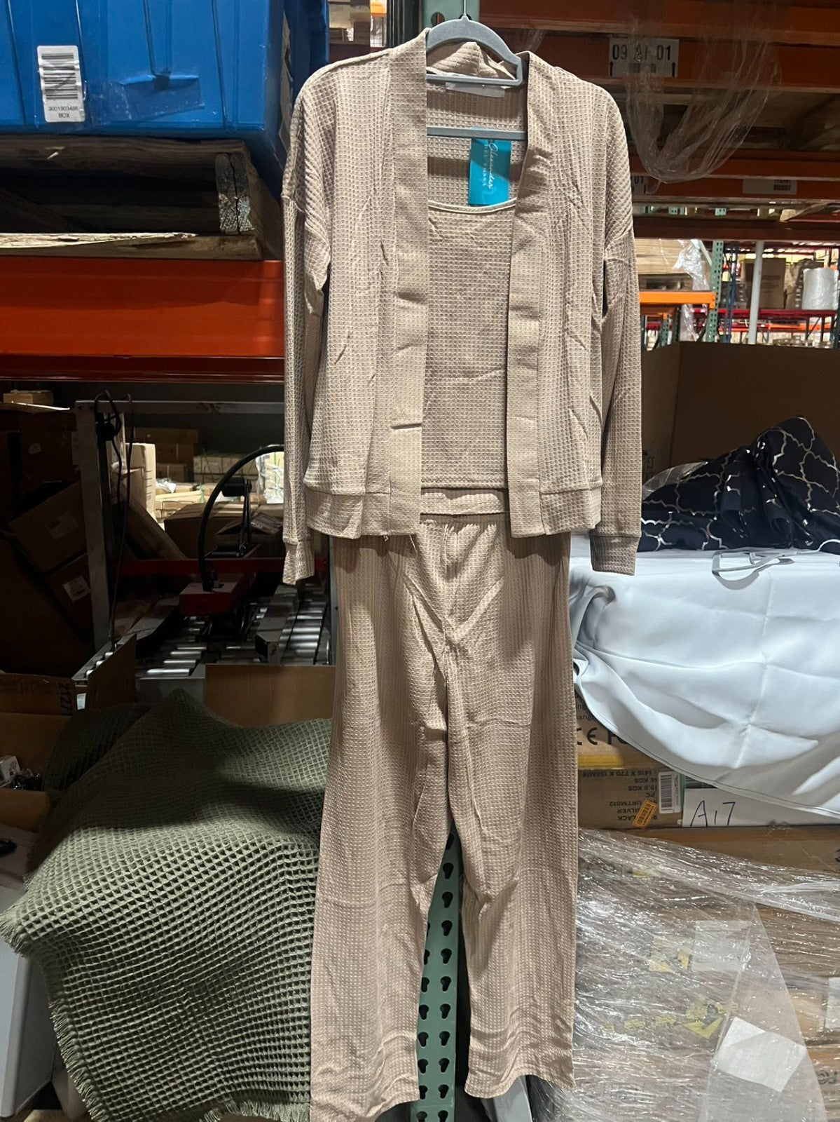 Sleepwear Set- Hip Length Jacket, Cami Top and Pajama Pants Size L