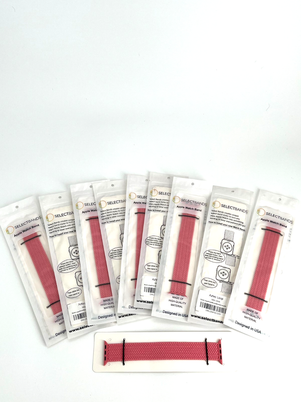 10-Pack Pink Solid Loop Apple Watch Bands 0.8 x 6.2Inch , Fits 38mm/40mm/41mm