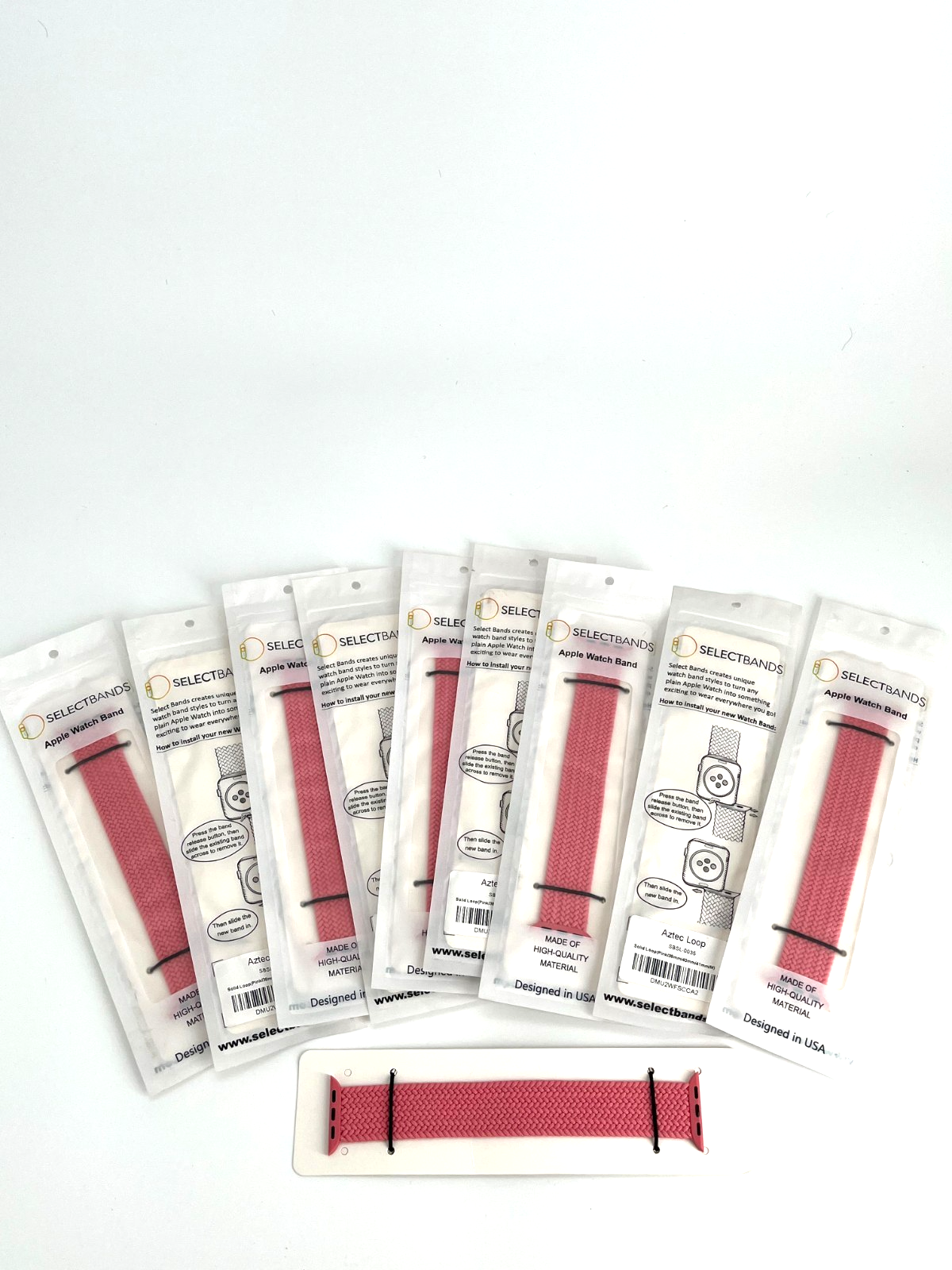 10-Pack Pink Solid Loop Apple Watch Bands 0.8 x 6.2Inch , Fits 38mm/40mm/41mm