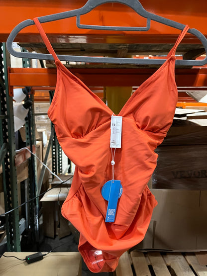 Women’s V-Neck Swimsuit, Vacation Beach Swimwear, Color:Orange, Size:XS