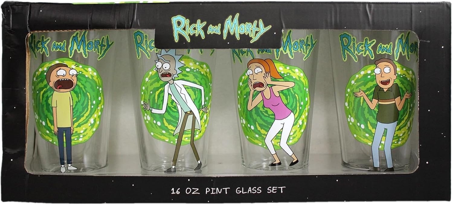 RICK & MORTY 16oz PINT DRINKING GLASSES GIFT SET OF 4 ADULT SWIM BNIB