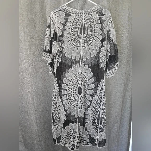 Women’s Swim Cover Up – Black with Sunflower Pattern