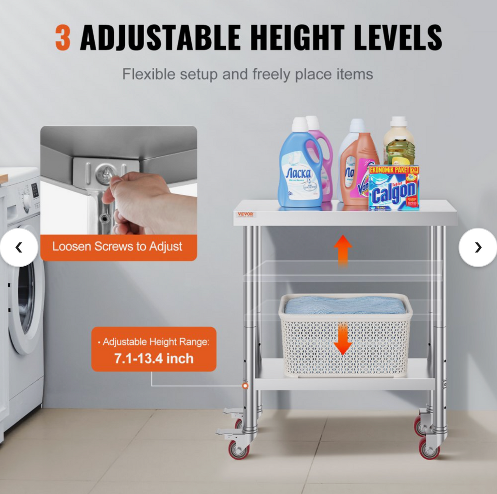 Stainless Steel Work Table with Casters | Work Station