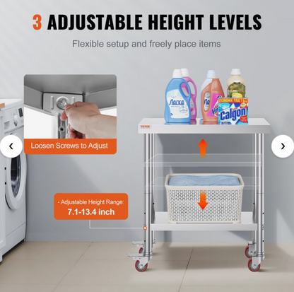 Stainless Steel Work Table with Casters | Work Station