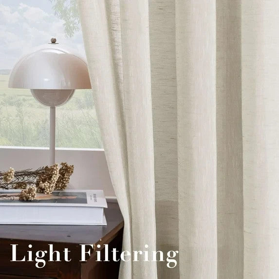 Natural Linen Semi Sheer Curtains, 52x96in, Off-White, Rod Pocket, 2 Panel.