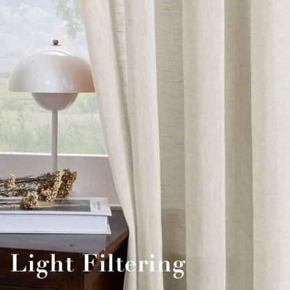 Natural Linen Semi Sheer Curtains, 52x96in, Off-White, Rod Pocket, 2 Panel.