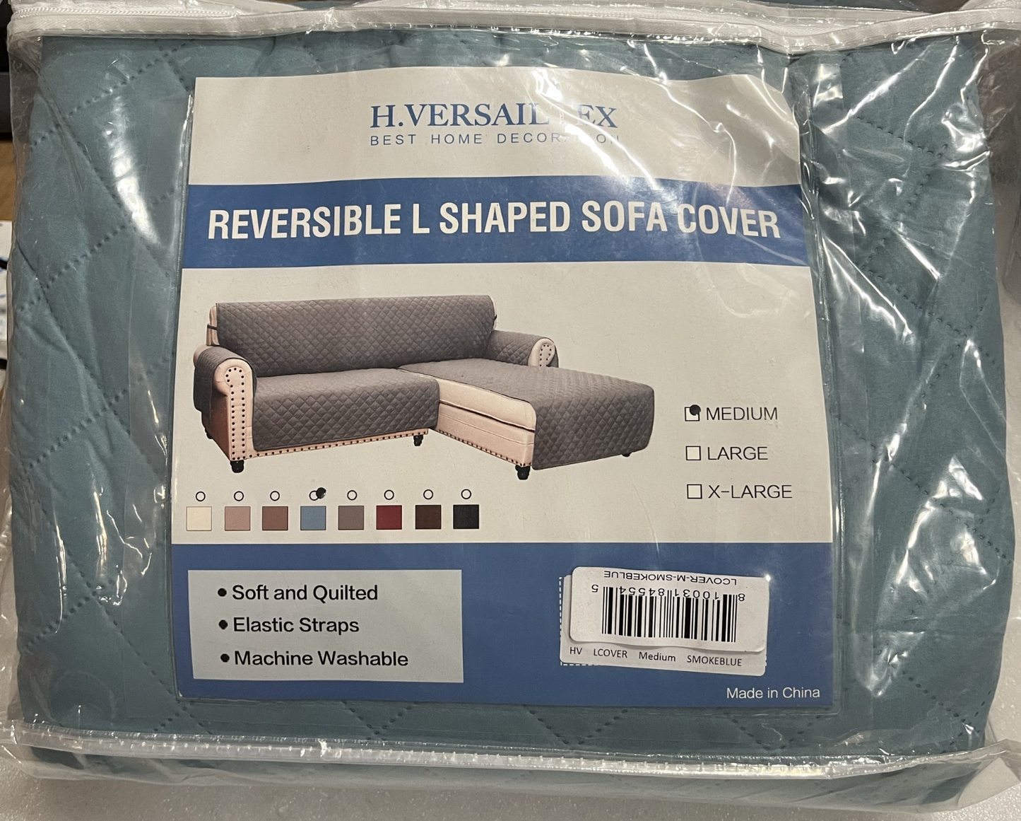 3-Seat Chaise Sofa Protector, Waterproof, M, Grey Blue