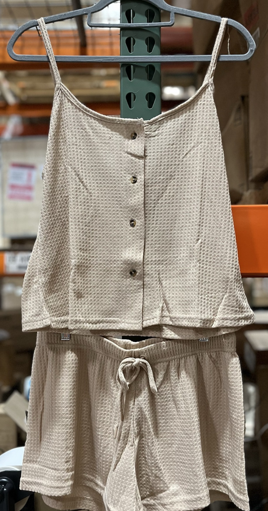 Women’s Knit Cami and Shorts Pajama Set  Color:：Lvory Size: L