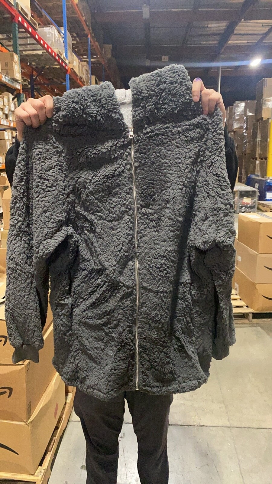 Nordic Beach Sherpa Fleece Soft Jacket L Size Dark Grey
