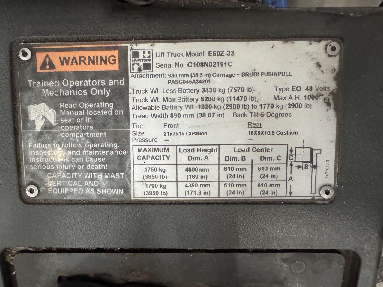 Hyster 5000lb electric forklift pick up only.