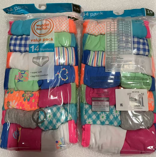 28PCS Wonder Nation Girls Hipster Cotton Underwear 14-Pack, Sizes 14