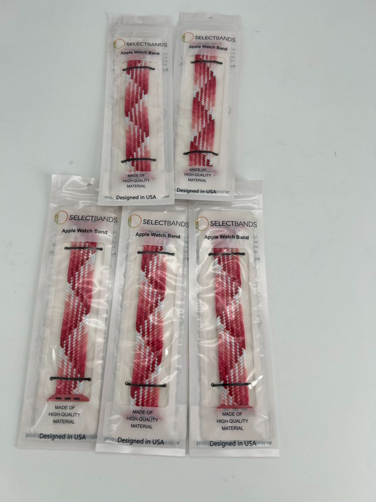 5- Pack S  Color pink Rainbow Loop Watch Bands 0.8 x 6.7 Inch  Fits 42mm/44mm/45