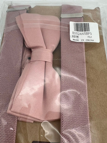 2pcs Pink Suspenders & Bow Tie Set – Adjustable