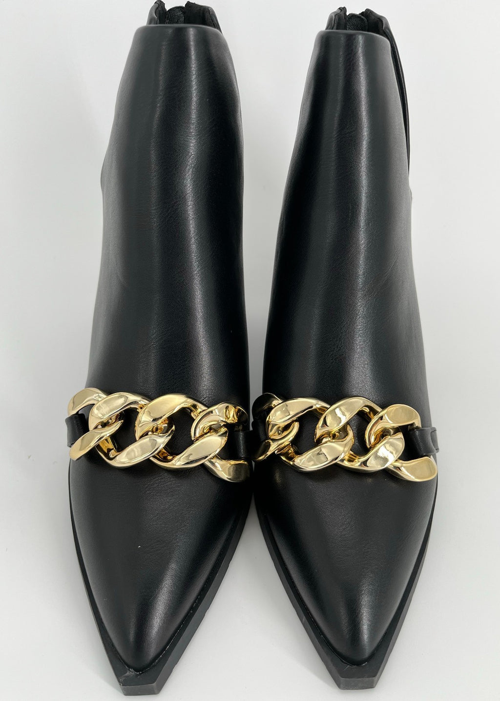 Black Women’s Pointed Toe Chunky Heel Western Ankle Boots with Chain, Size 11
