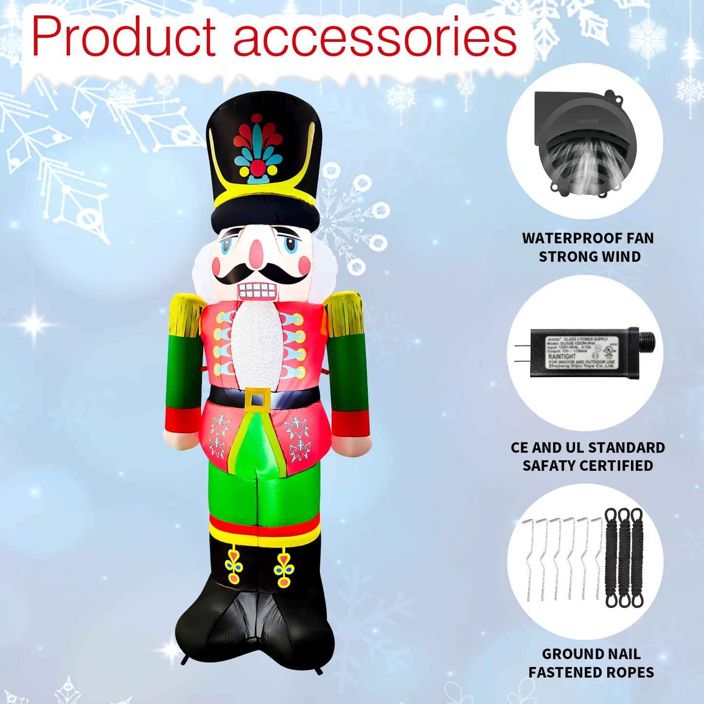 7.2 FT Christmas Inflatable Nutcracker Soldier Blow up with Build-in LED Lights
