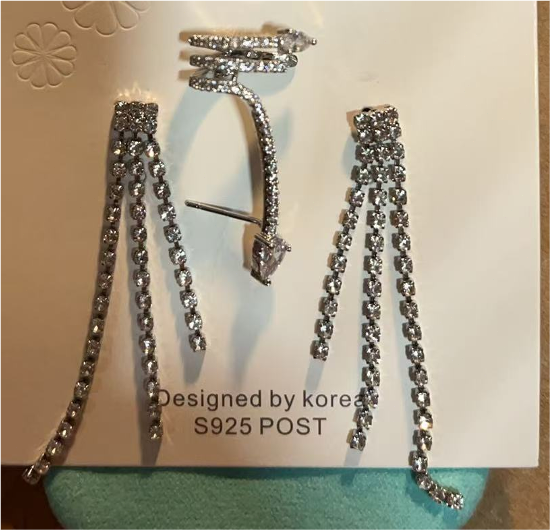 Shiny Zirconia Tassel Party Stud Earring&Single left sterling silver snake