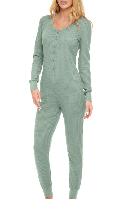 Women's Waffle Knit Thermal  Pajama Romper Size L