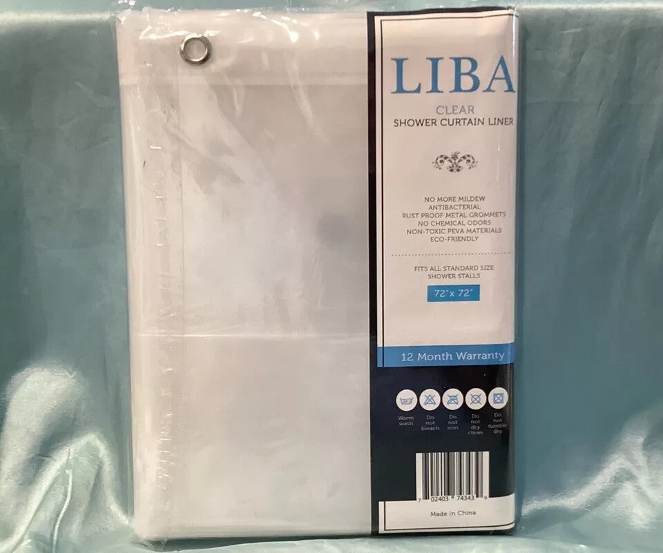 LIBA 72”X 72” Clear Shower Curtain Liner Peva Antibacterial, Rust Proof Grommets