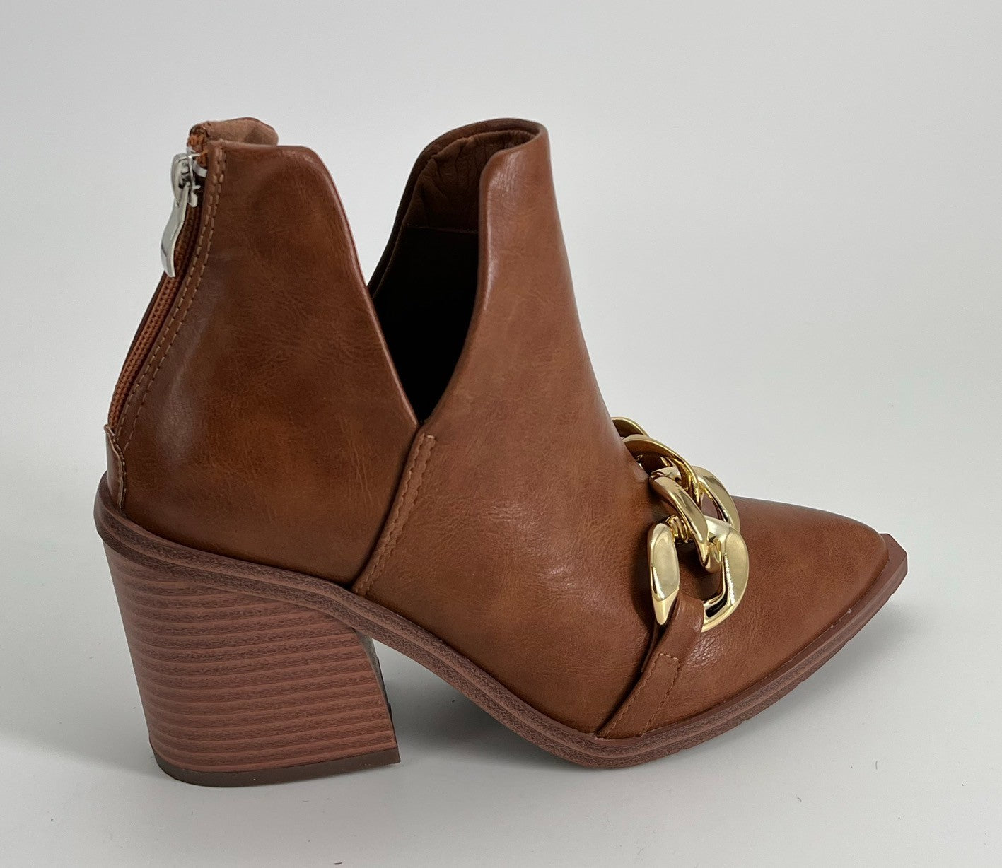 Women’s Pointed Toe Western Ankle Boots Brown Size 11 with Chain