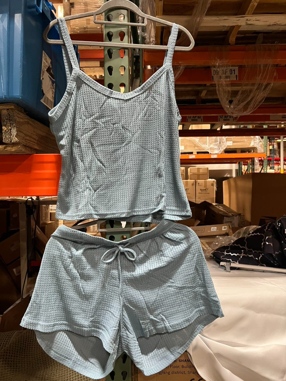Women's Satin Sleeveless Top & PJ Shorts Pajamas Set Sky blue Size XL
