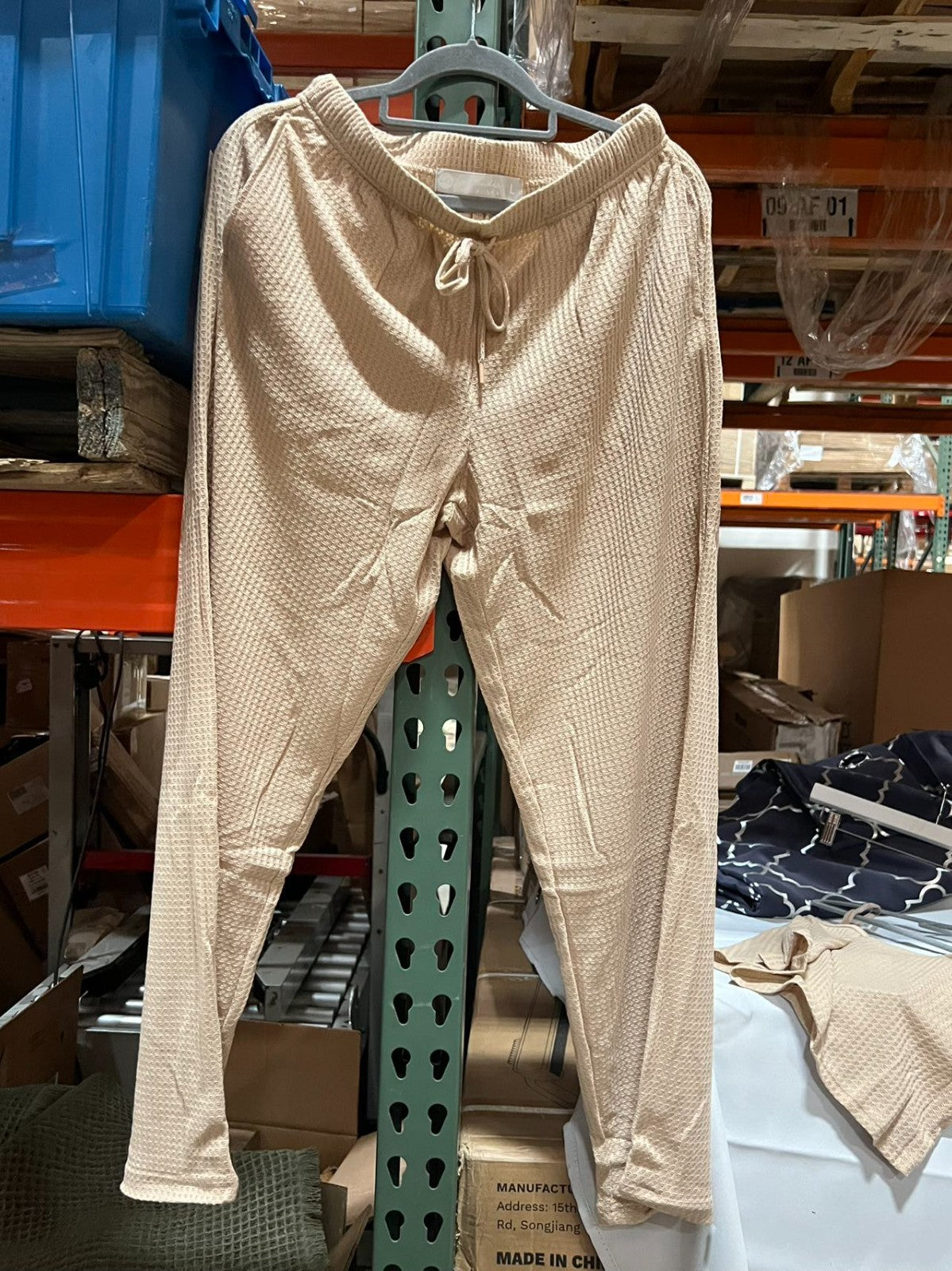 Women's Cami Top & Pants, Pajamas with Pockets, Spaghetti Straps Beige Size L