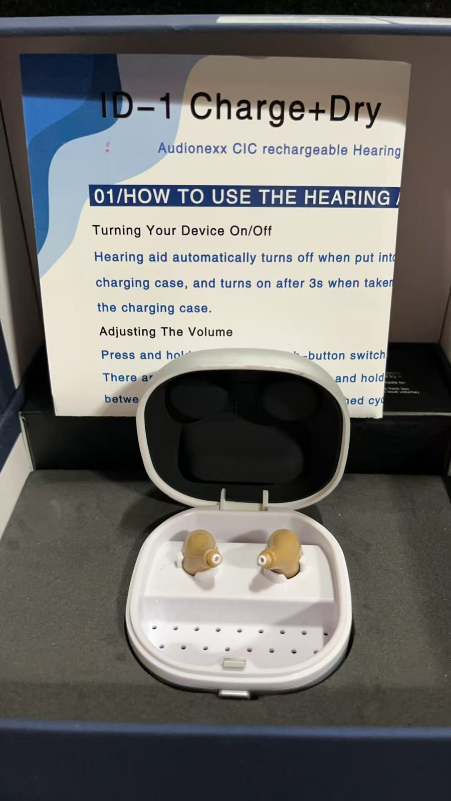 CIC Hearing Aid Rechargeable ID-1 Charge+Dry,Color:Beige Left/Right