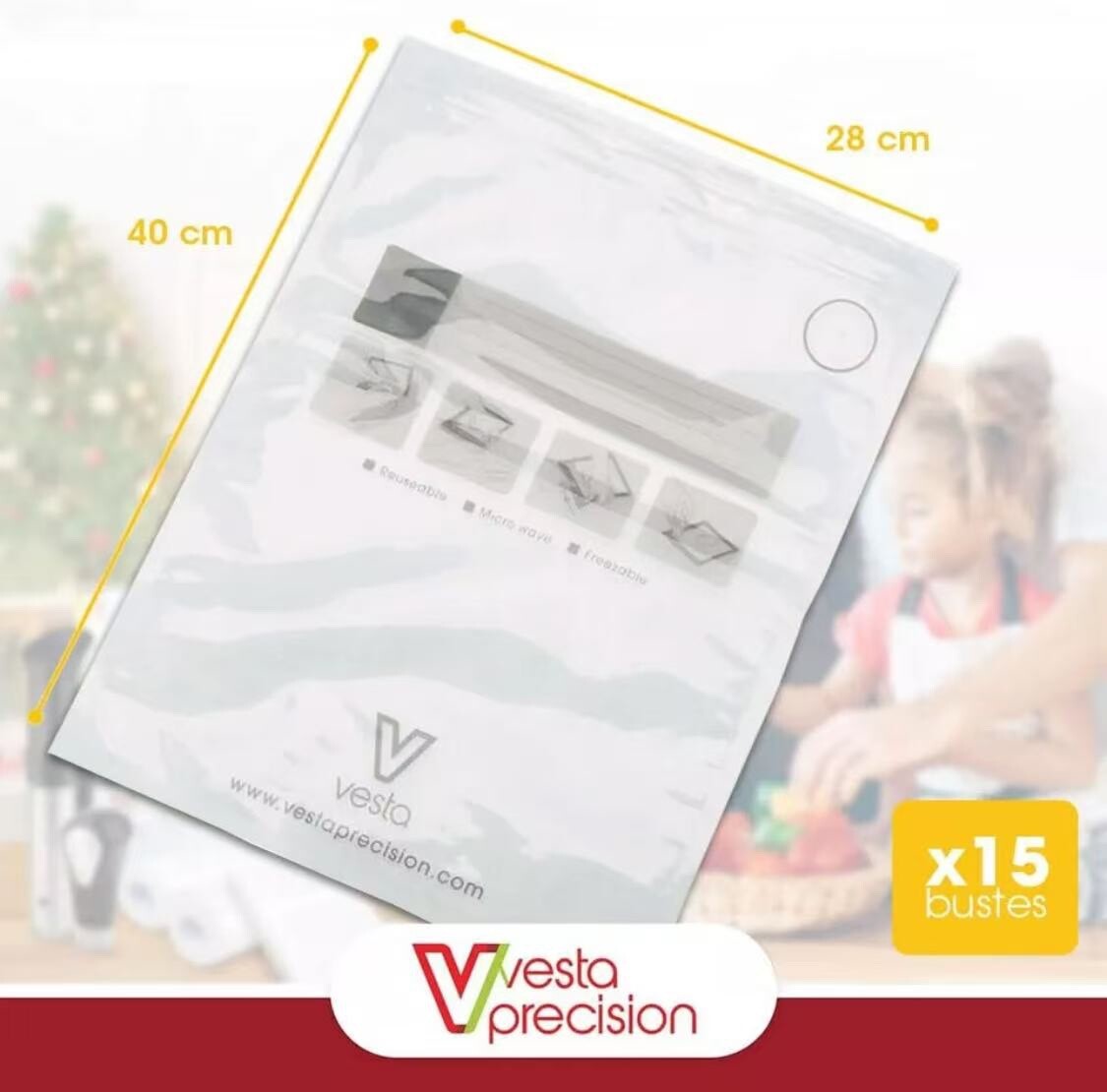 15bags 11*16’’ Vesta Precision Vacuum Bags for Food with Zipper and Valve