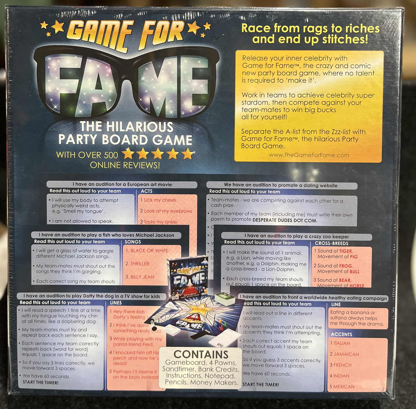 Game For Fame The Hilarious Party Board Game Ages 10+ 4-16 Players