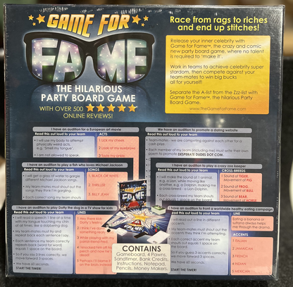 Game For Fame The Hilarious Party Board Game Ages 10+ 4-16 Players