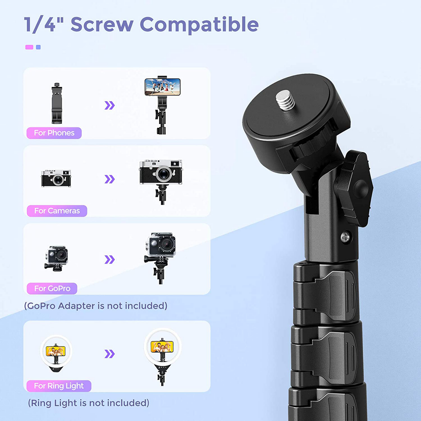 Universal 62-inch Selfie Stick Tripod Stand for Cell Phone with Bluetooth Remote